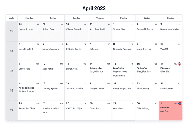 forhåndsvisning av kalenderen