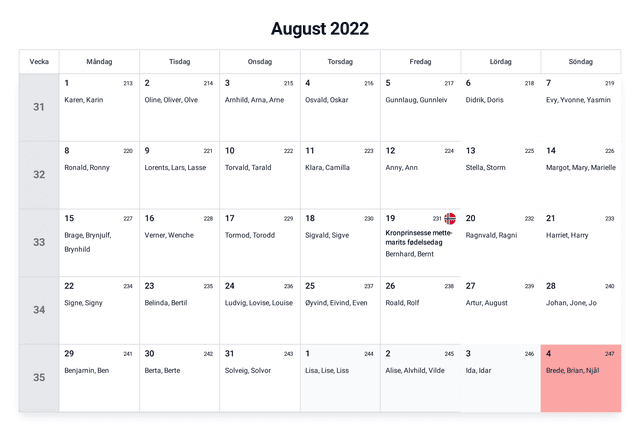 forhåndsvisning av kalenderen