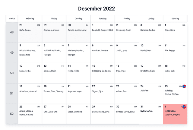 forhåndsvisning av kalenderen