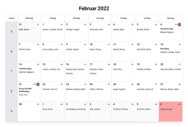 forhåndsvisning av kalenderen