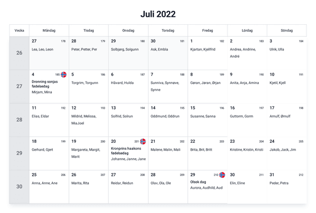 forhåndsvisning av kalenderen