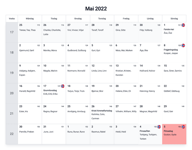 forhåndsvisning av kalenderen