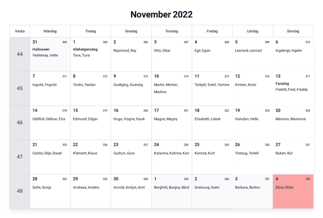forhåndsvisning av kalenderen