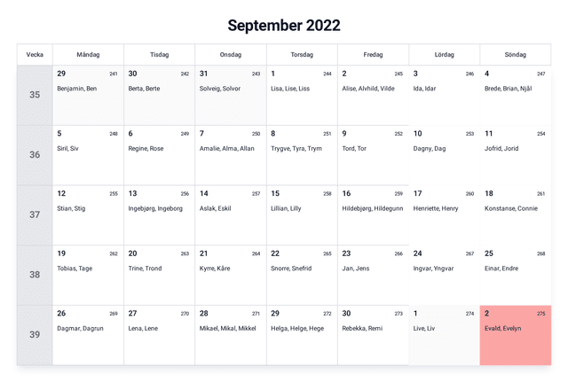 forhåndsvisning av kalenderen