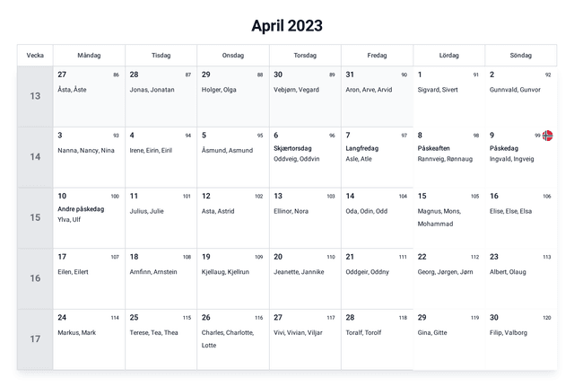 forhåndsvisning av kalenderen