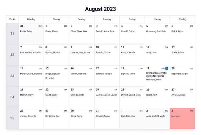 forhåndsvisning av kalenderen