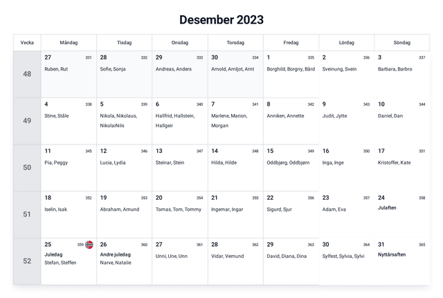 forhåndsvisning av kalenderen