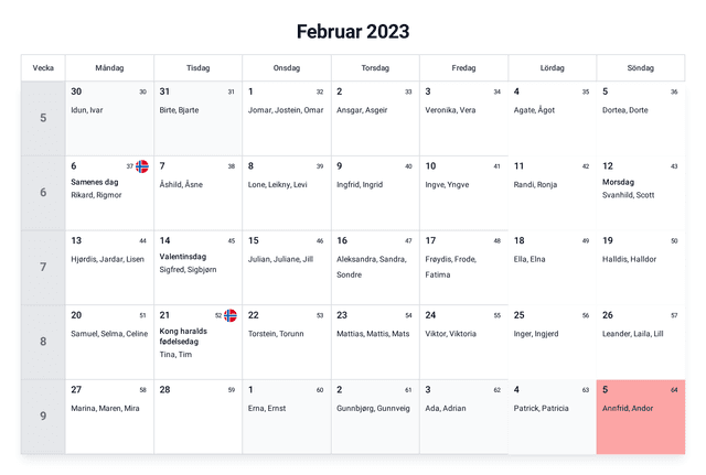 forhåndsvisning av kalenderen