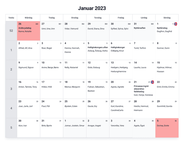 forhåndsvisning av kalenderen