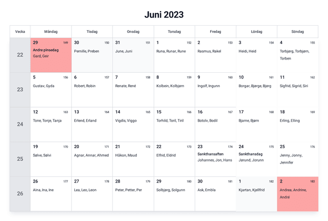 forhåndsvisning av kalenderen