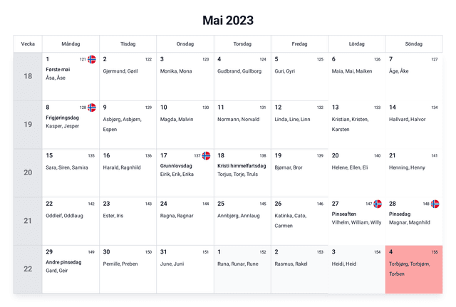 forhåndsvisning av kalenderen