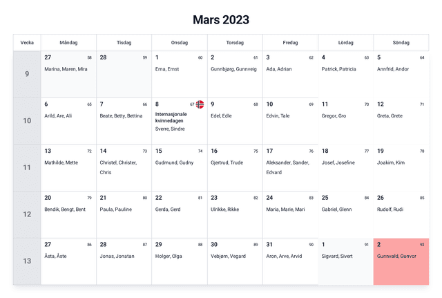 forhåndsvisning av kalenderen