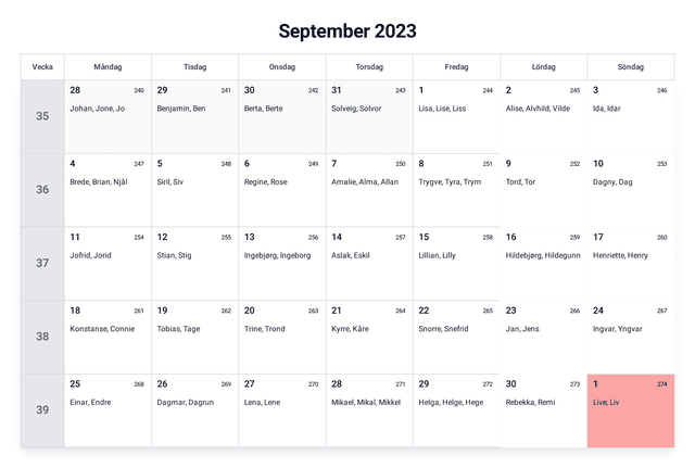 forhåndsvisning av kalenderen