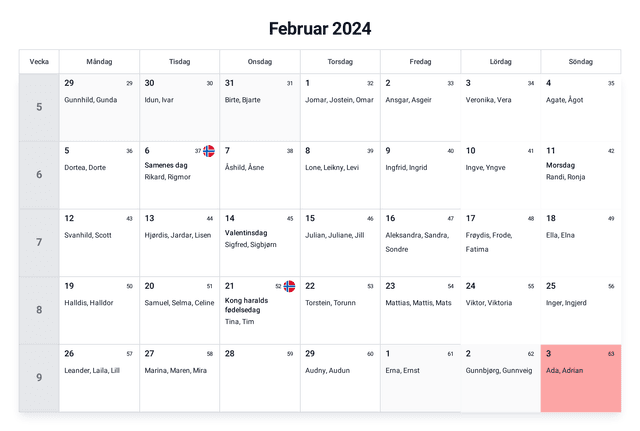 forhåndsvisning av kalenderen