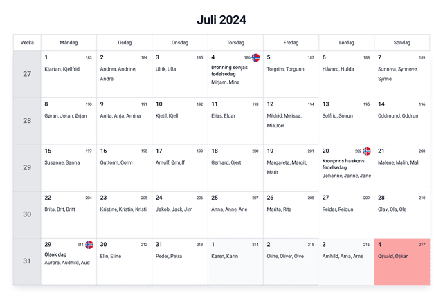 forhåndsvisning av kalenderen