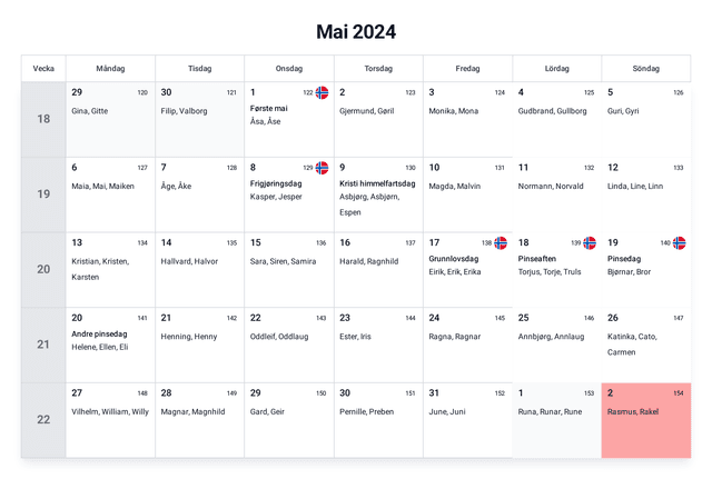 forhåndsvisning av kalenderen