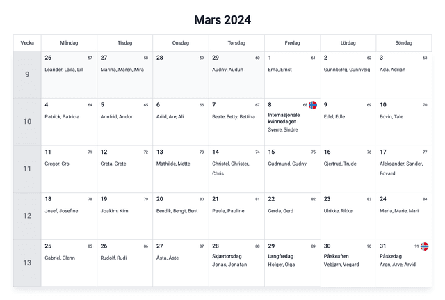 forhåndsvisning av kalenderen