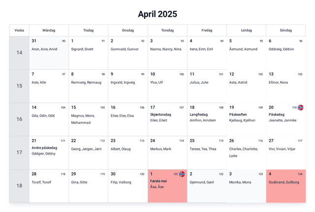 forhåndsvisning av kalenderen