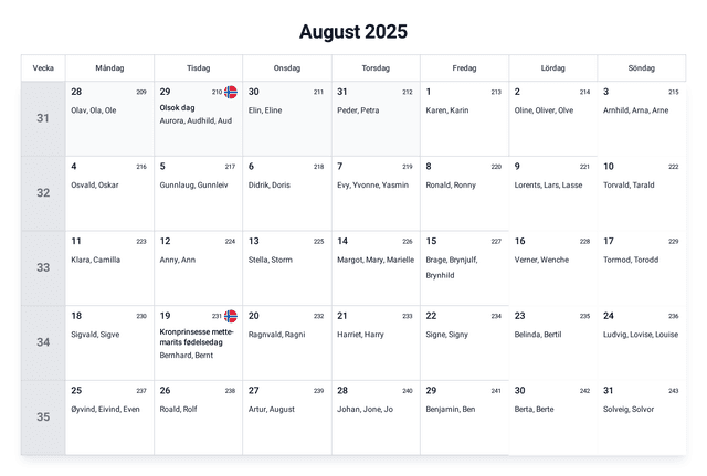 forhåndsvisning av kalenderen