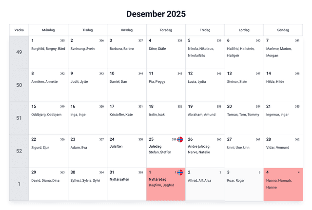 forhåndsvisning av kalenderen