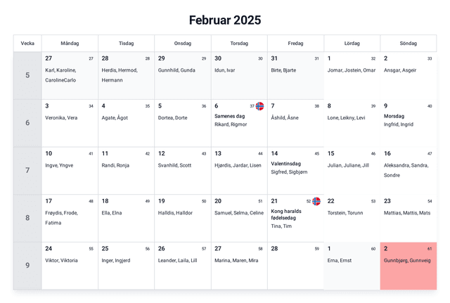 forhåndsvisning av kalenderen