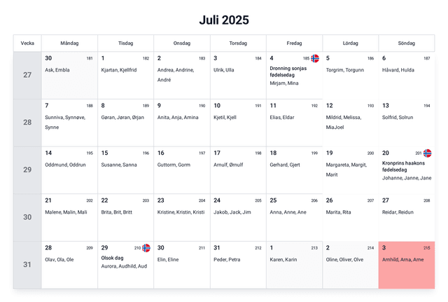 forhåndsvisning av kalenderen