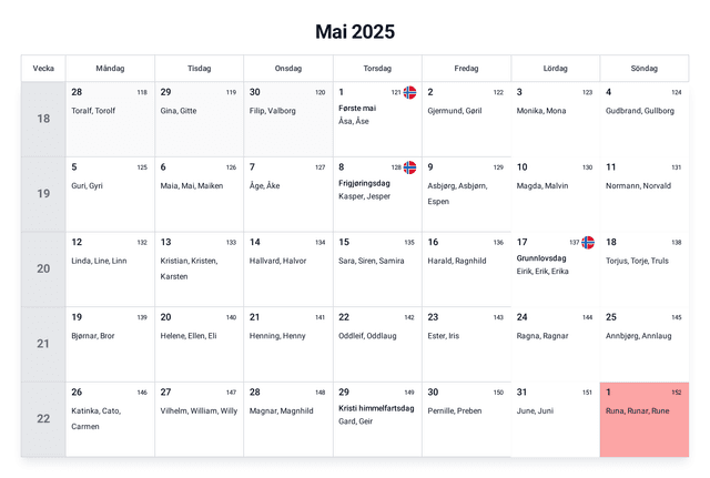 forhåndsvisning av kalenderen