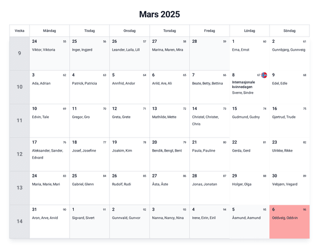 forhåndsvisning av kalenderen