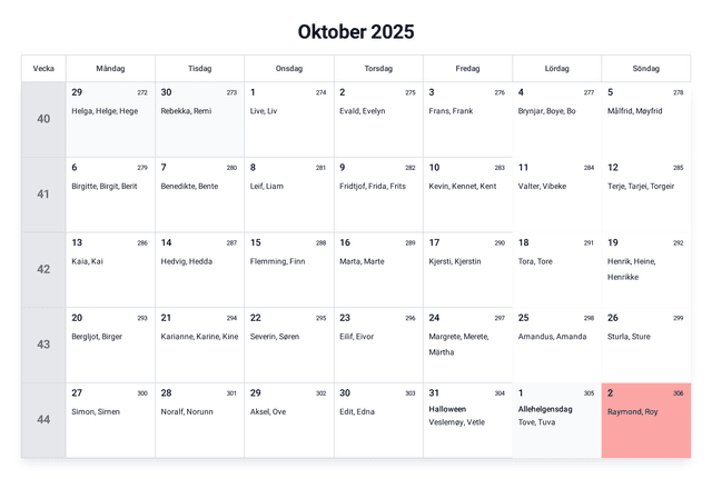 forhåndsvisning av kalenderen