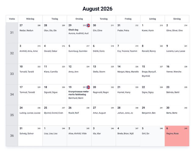 forhåndsvisning av kalenderen