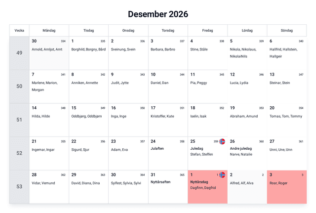 forhåndsvisning av kalenderen