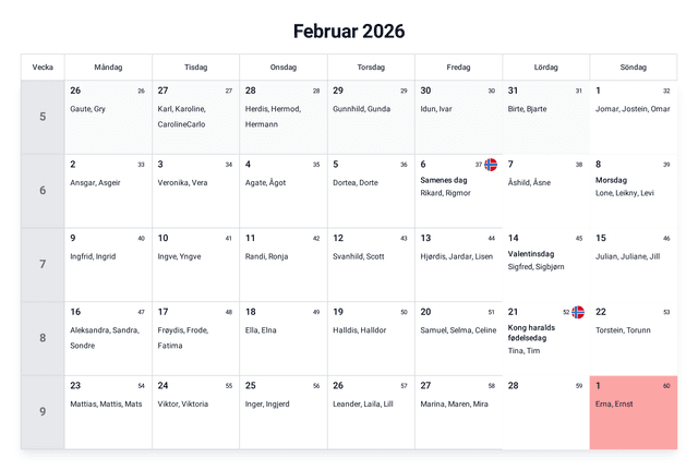 forhåndsvisning av kalenderen