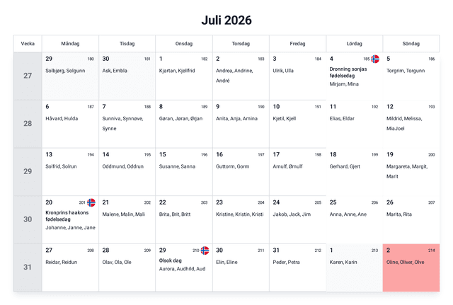 forhåndsvisning av kalenderen