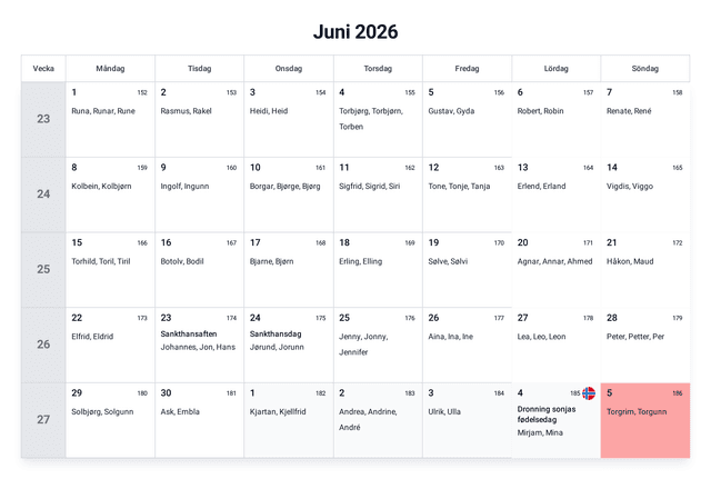 forhåndsvisning av kalenderen