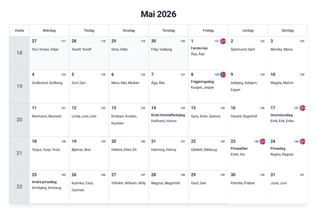 forhåndsvisning av kalenderen