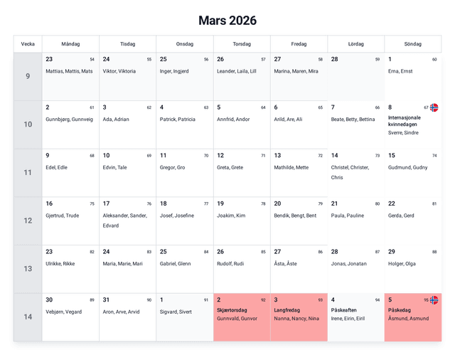forhåndsvisning av kalenderen