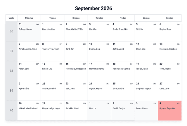 forhåndsvisning av kalenderen