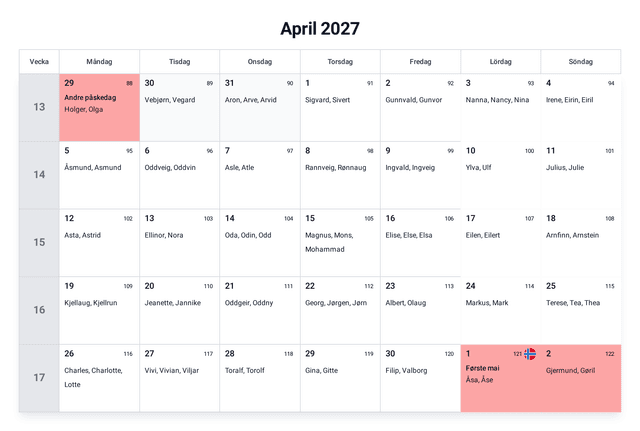 forhåndsvisning av kalenderen