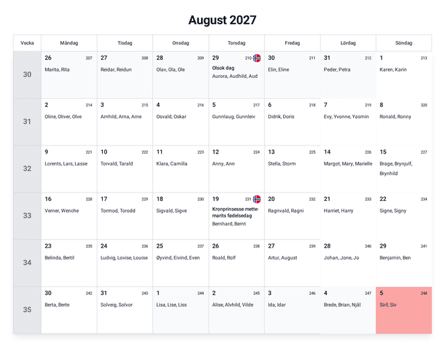 forhåndsvisning av kalenderen