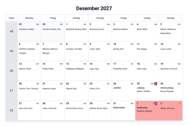 forhåndsvisning av kalenderen