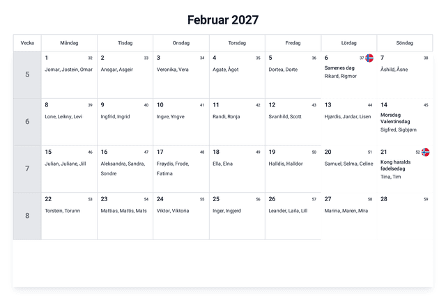 forhåndsvisning av kalenderen