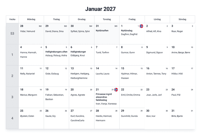 forhåndsvisning av kalenderen