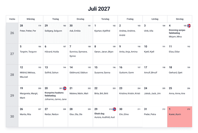 forhåndsvisning av kalenderen