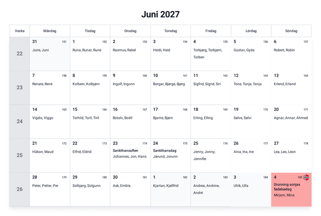 forhåndsvisning av kalenderen