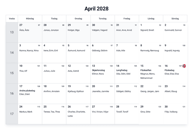 forhåndsvisning av kalenderen