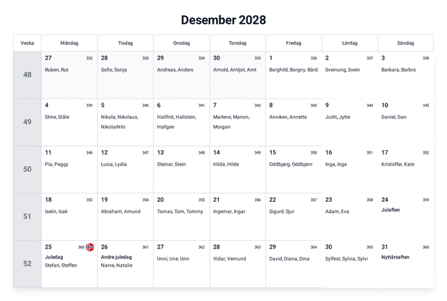 forhåndsvisning av kalenderen