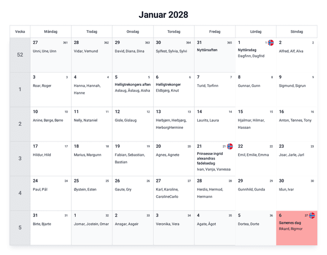 forhåndsvisning av kalenderen