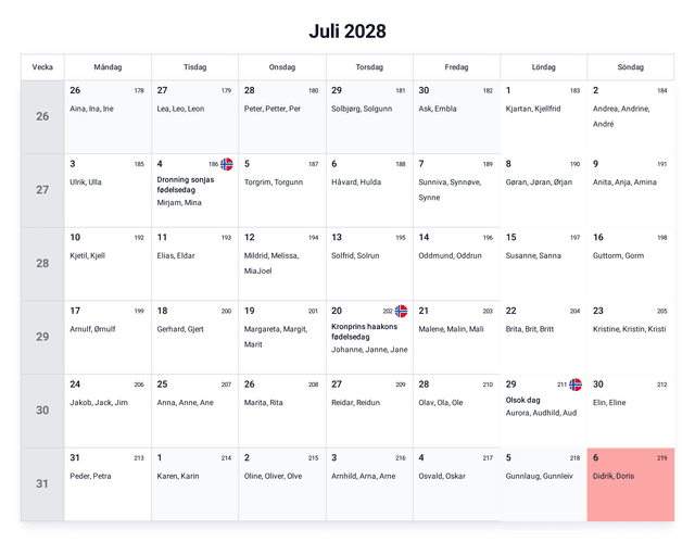 forhåndsvisning av kalenderen