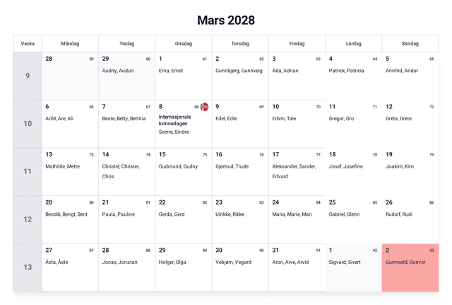 forhåndsvisning av kalenderen