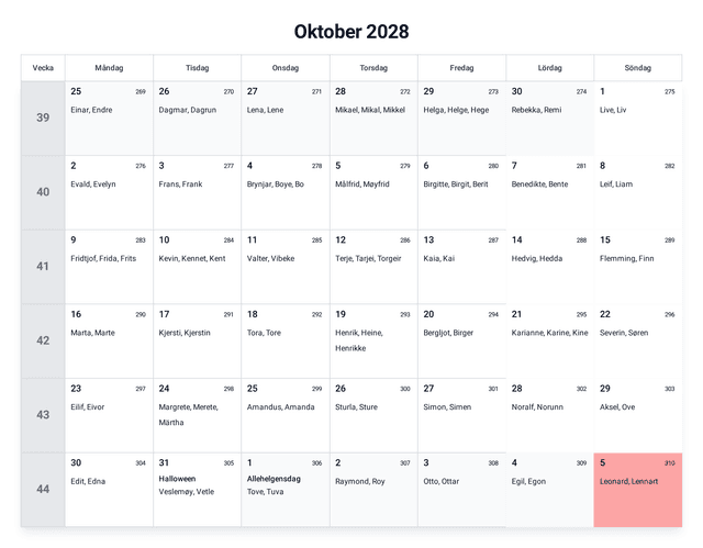 forhåndsvisning av kalenderen
